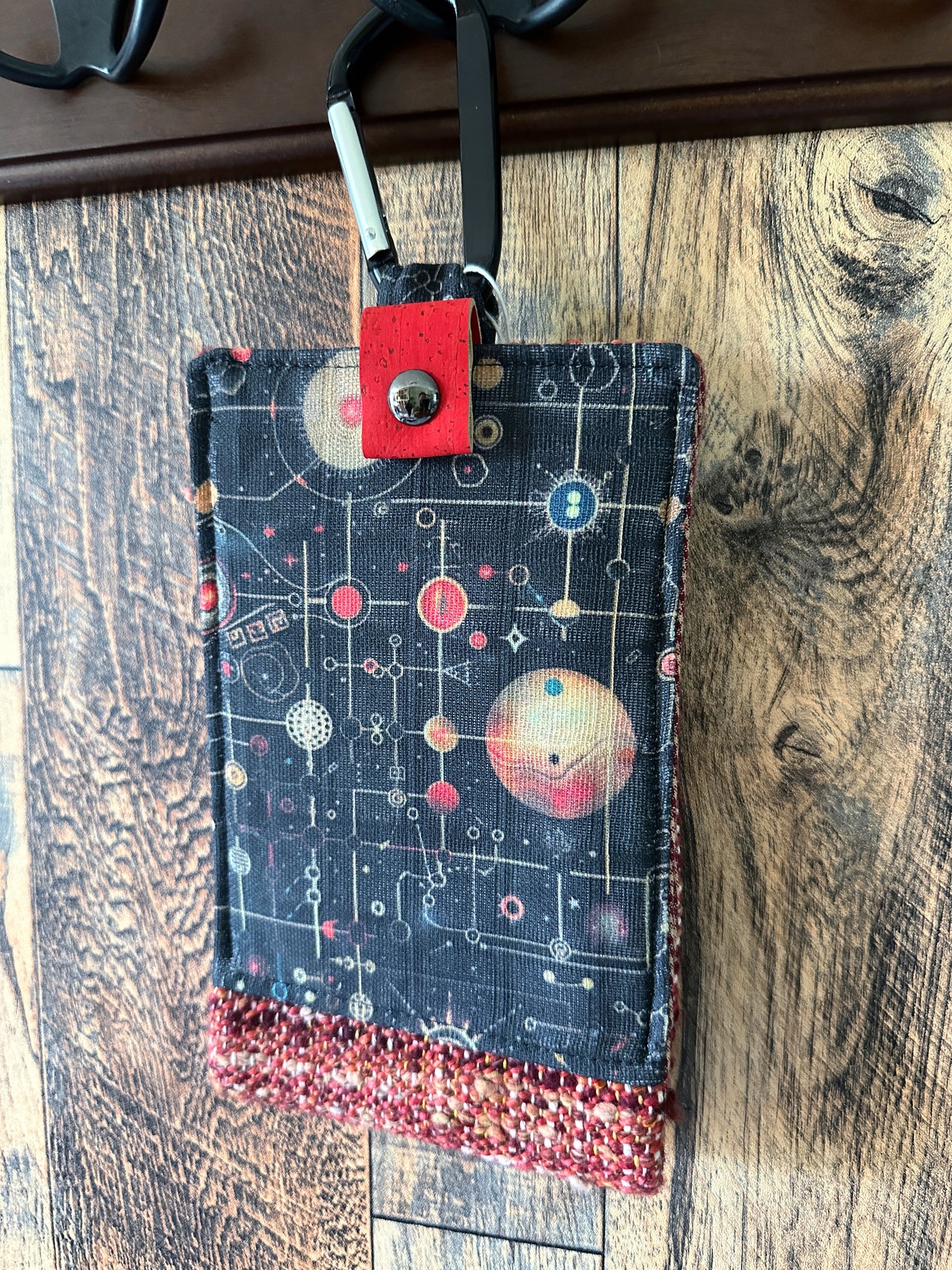 Cosmic Circuitry and Handwoven Wool Phone Pouch with Internal Card Pocket