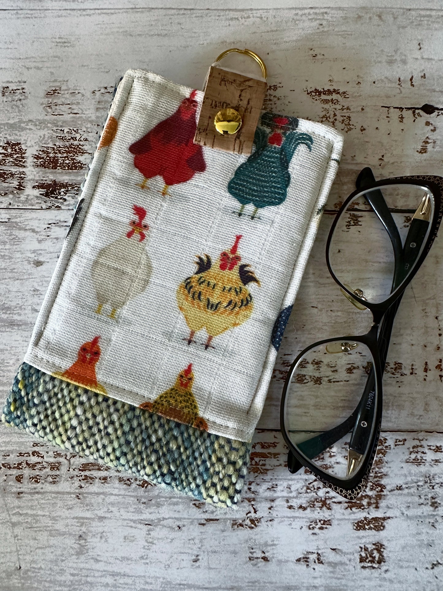 Chickens and Woven Wool Padded Glasses Case