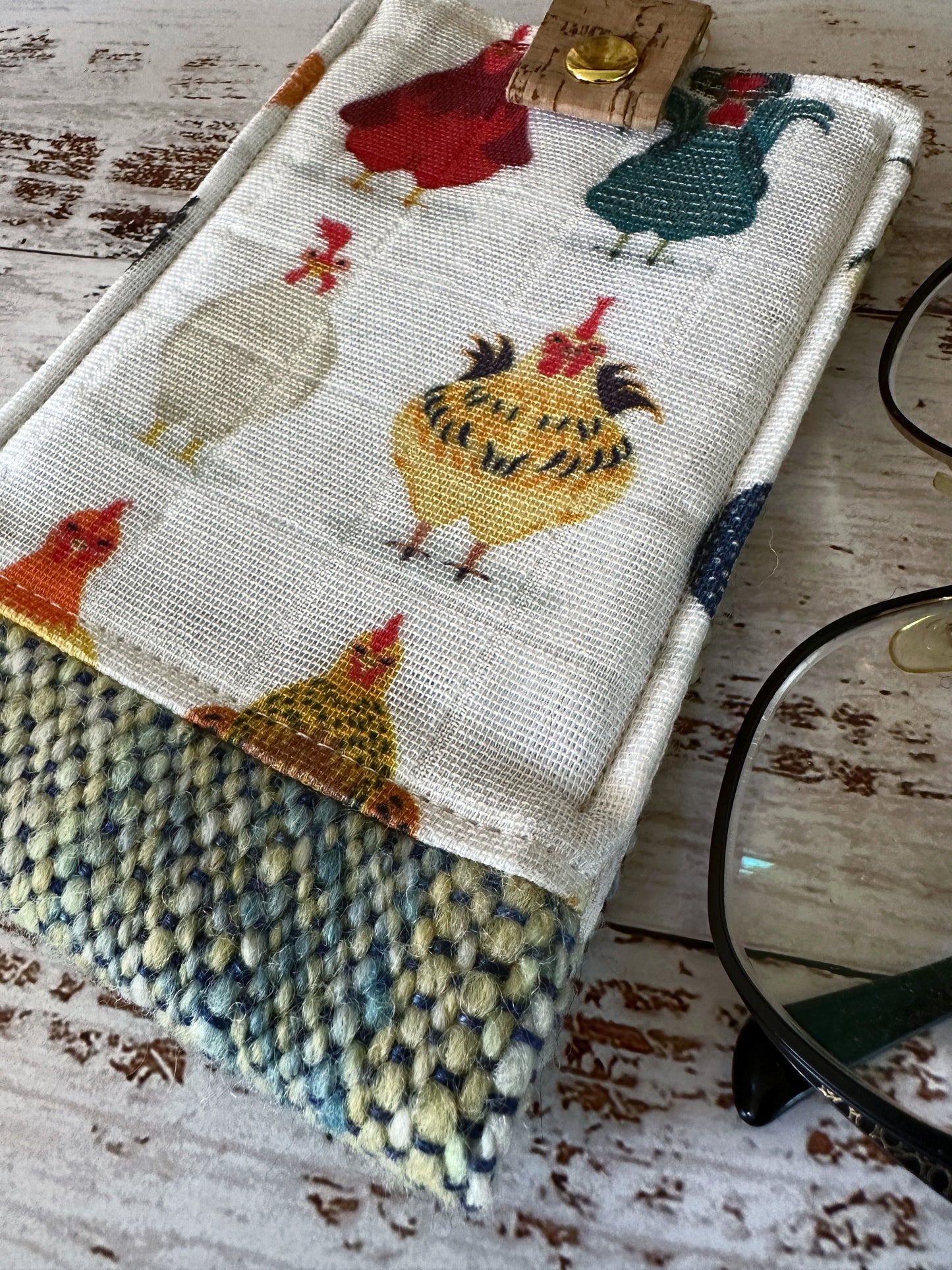 Chickens and Woven Wool Padded Glasses Case
