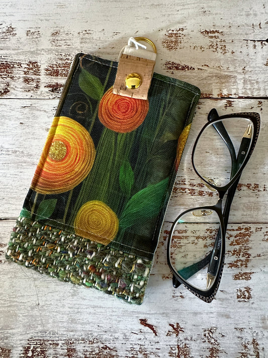Peony Flowers and Woven Wool Padded Glasses Case