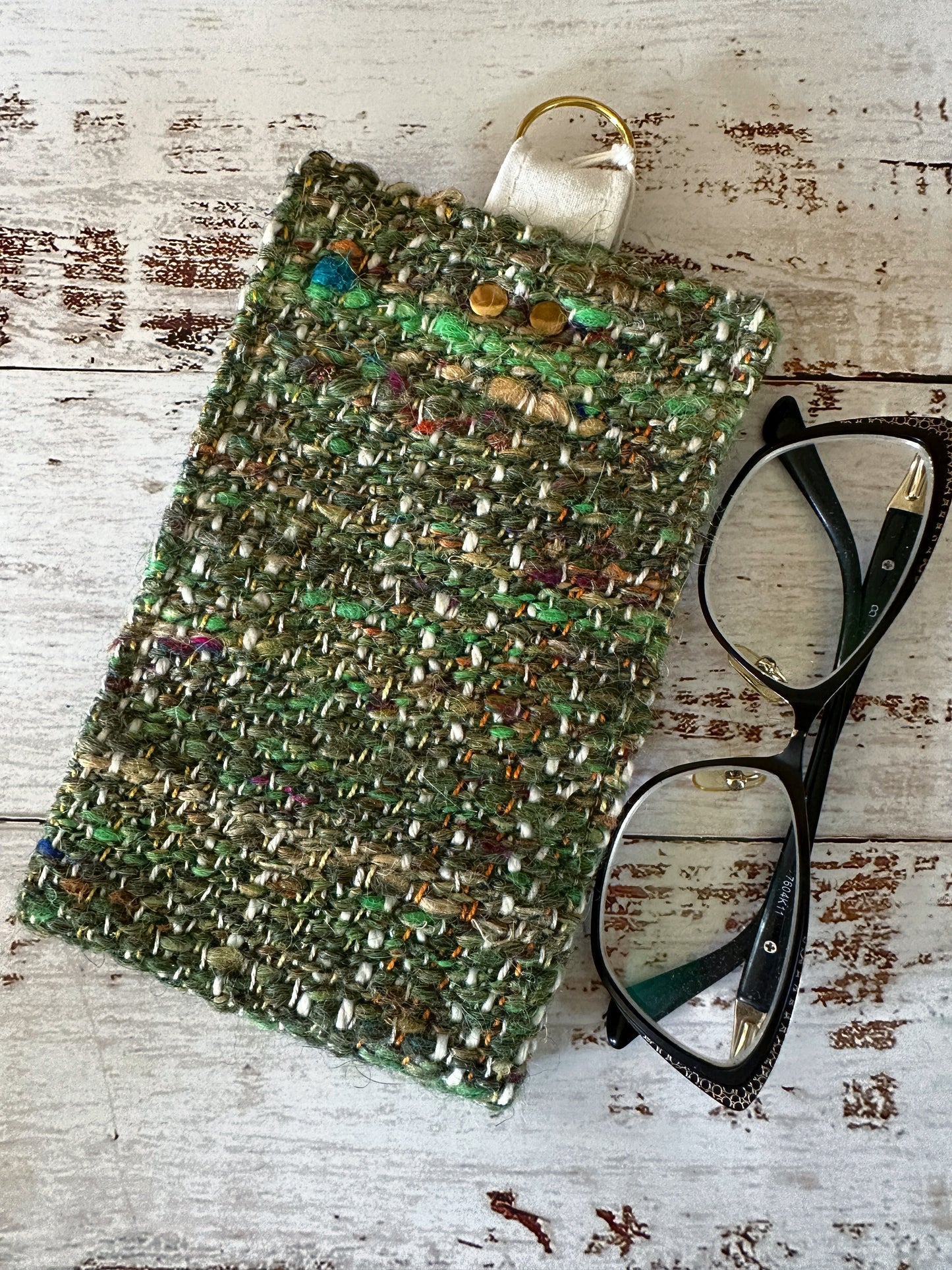 Peony Flowers and Woven Wool Padded Glasses Case