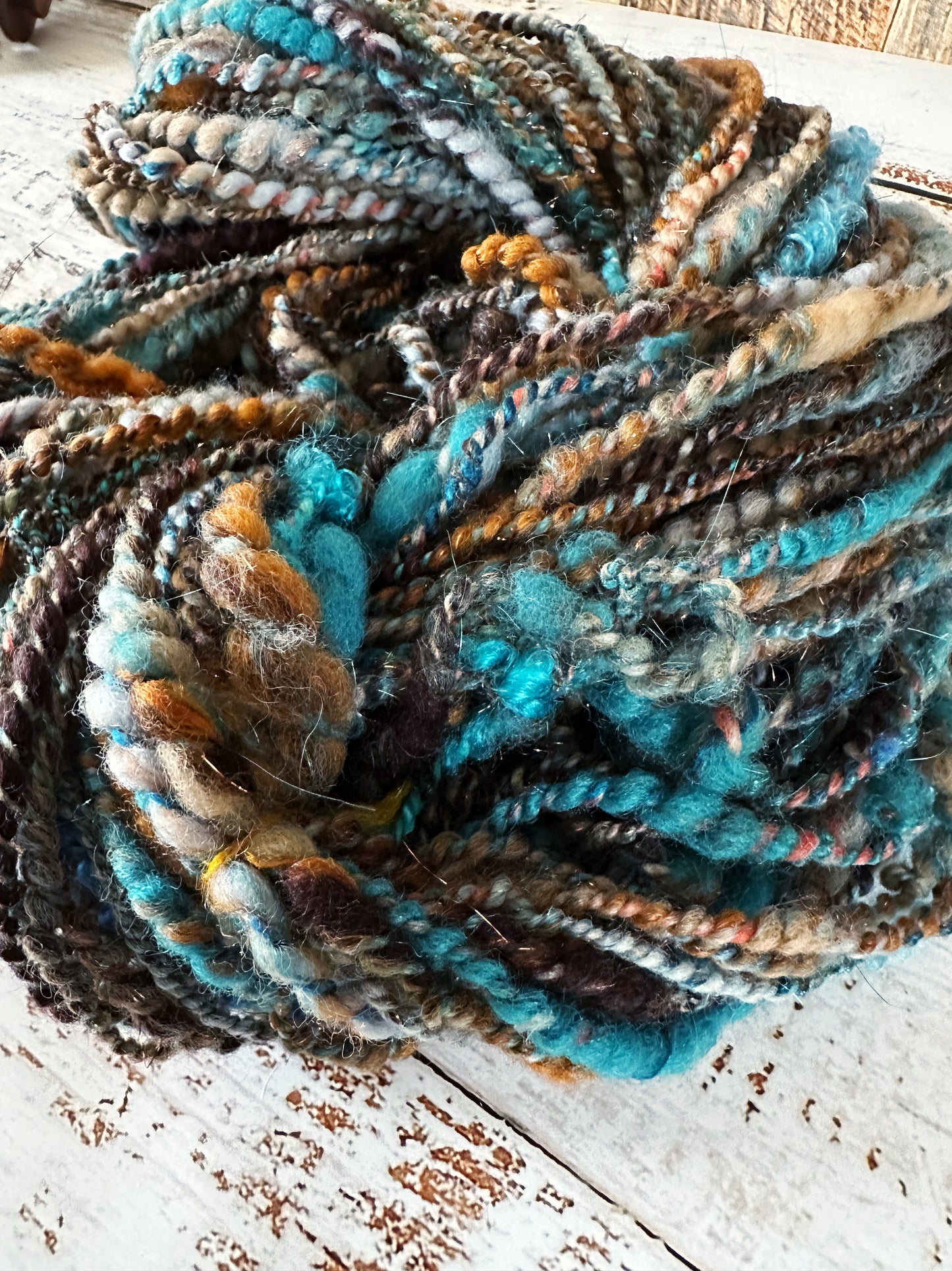 Handspun Art Yarn, Thick and Thin, Coils, 2 PLY