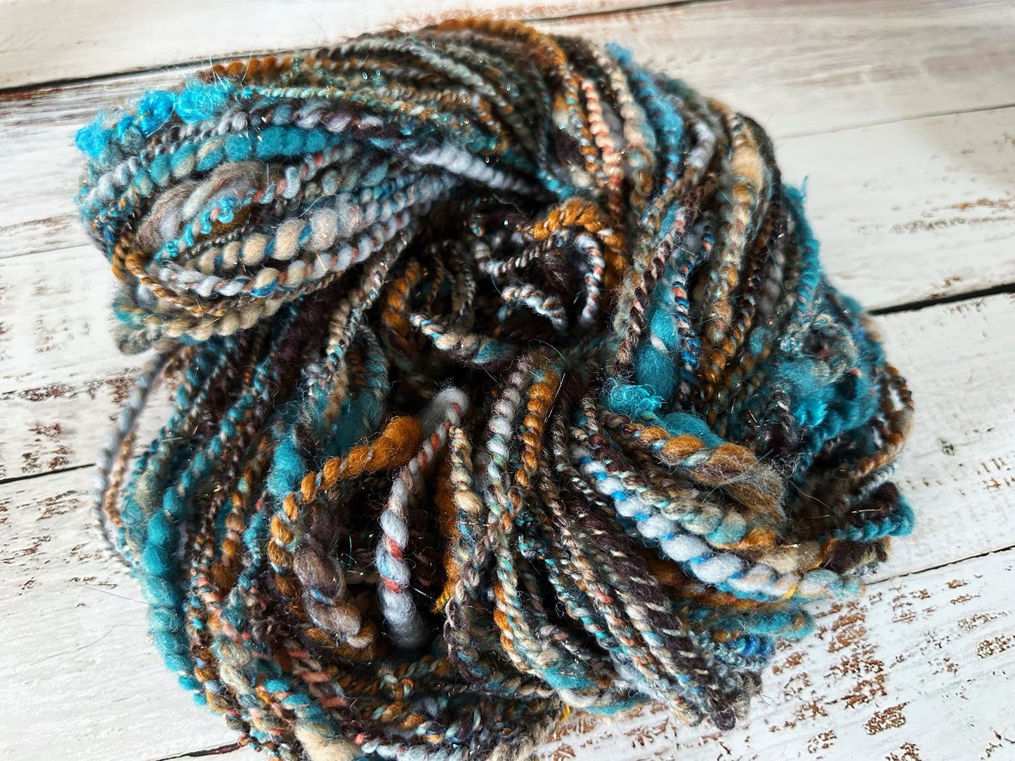 Handspun Art Yarn, Thick and Thin, Coils, 2 PLY
