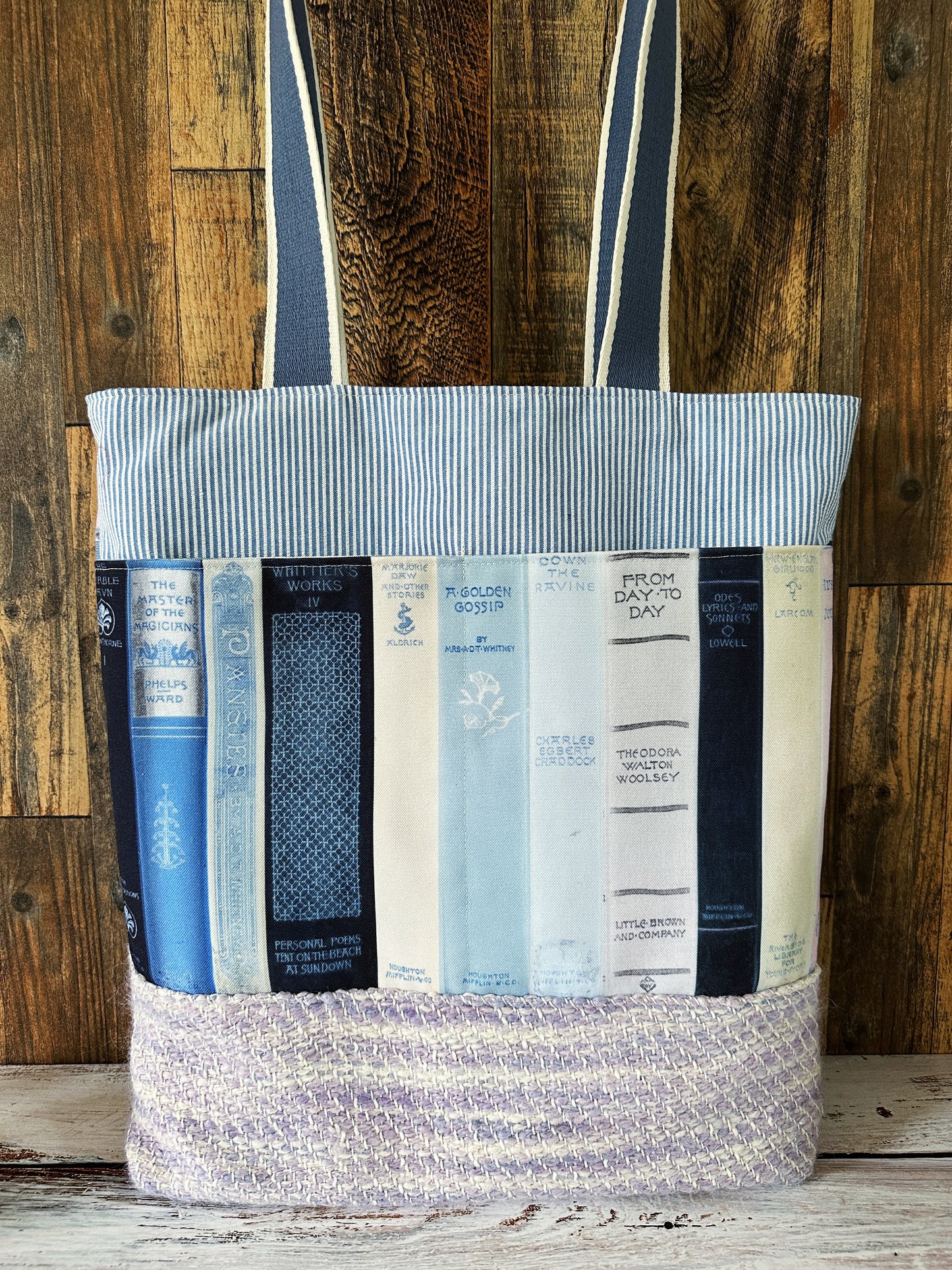 Vintage Bookshelf with Handwoven Alpaca Extra Large Tote