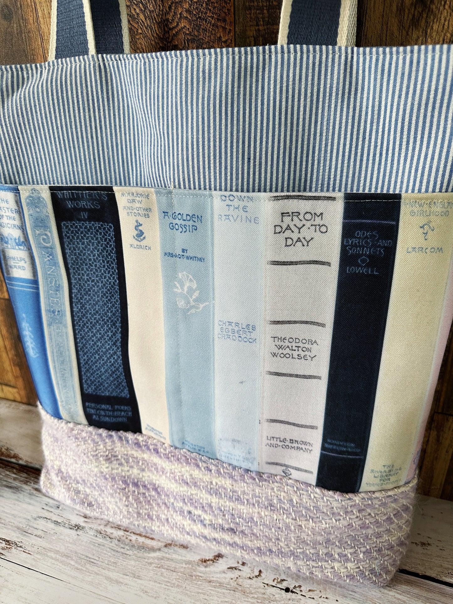 Vintage Bookshelf with Handwoven Alpaca Extra Large Tote