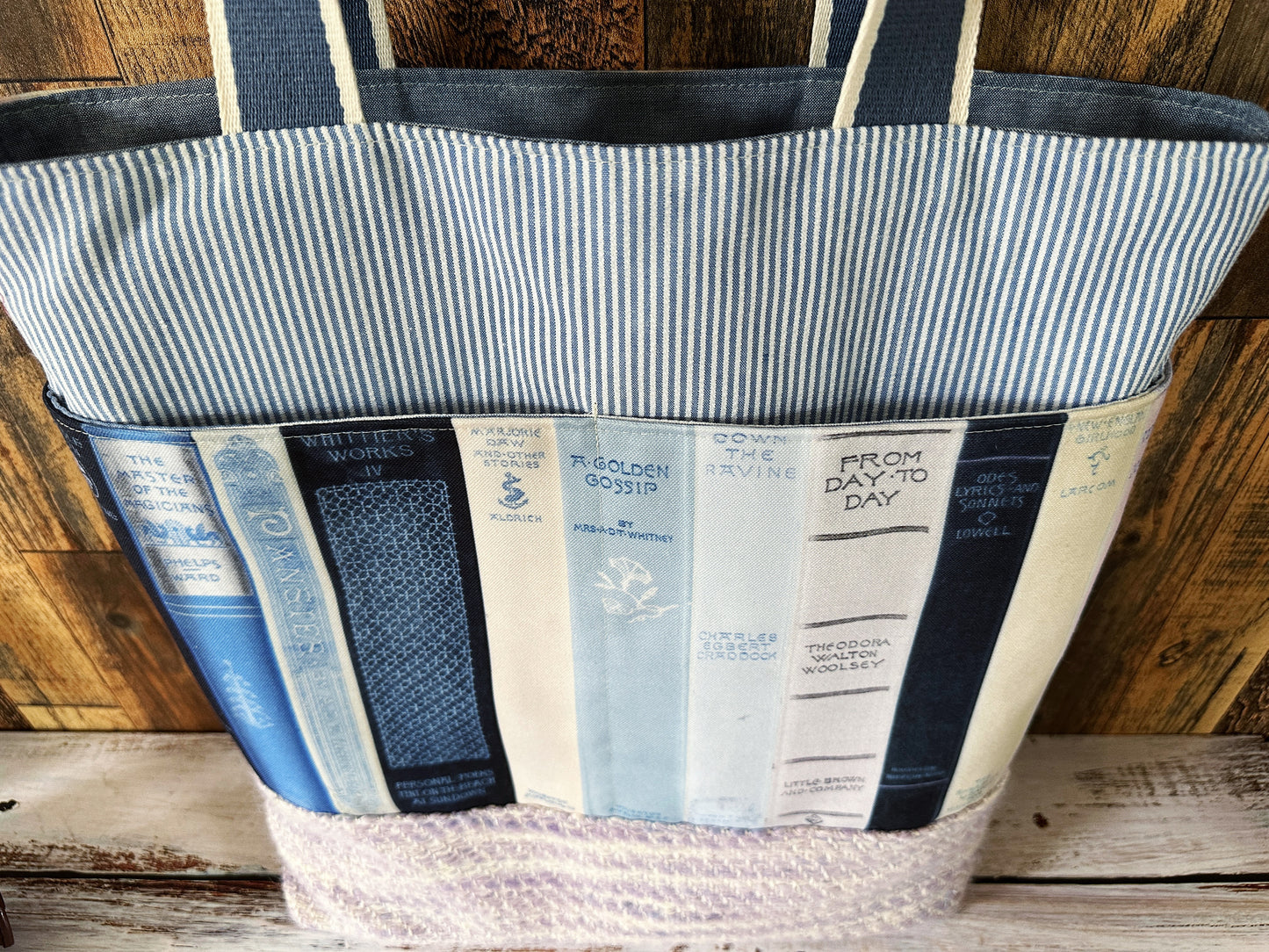 Vintage Bookshelf with Handwoven Alpaca Extra Large Tote
