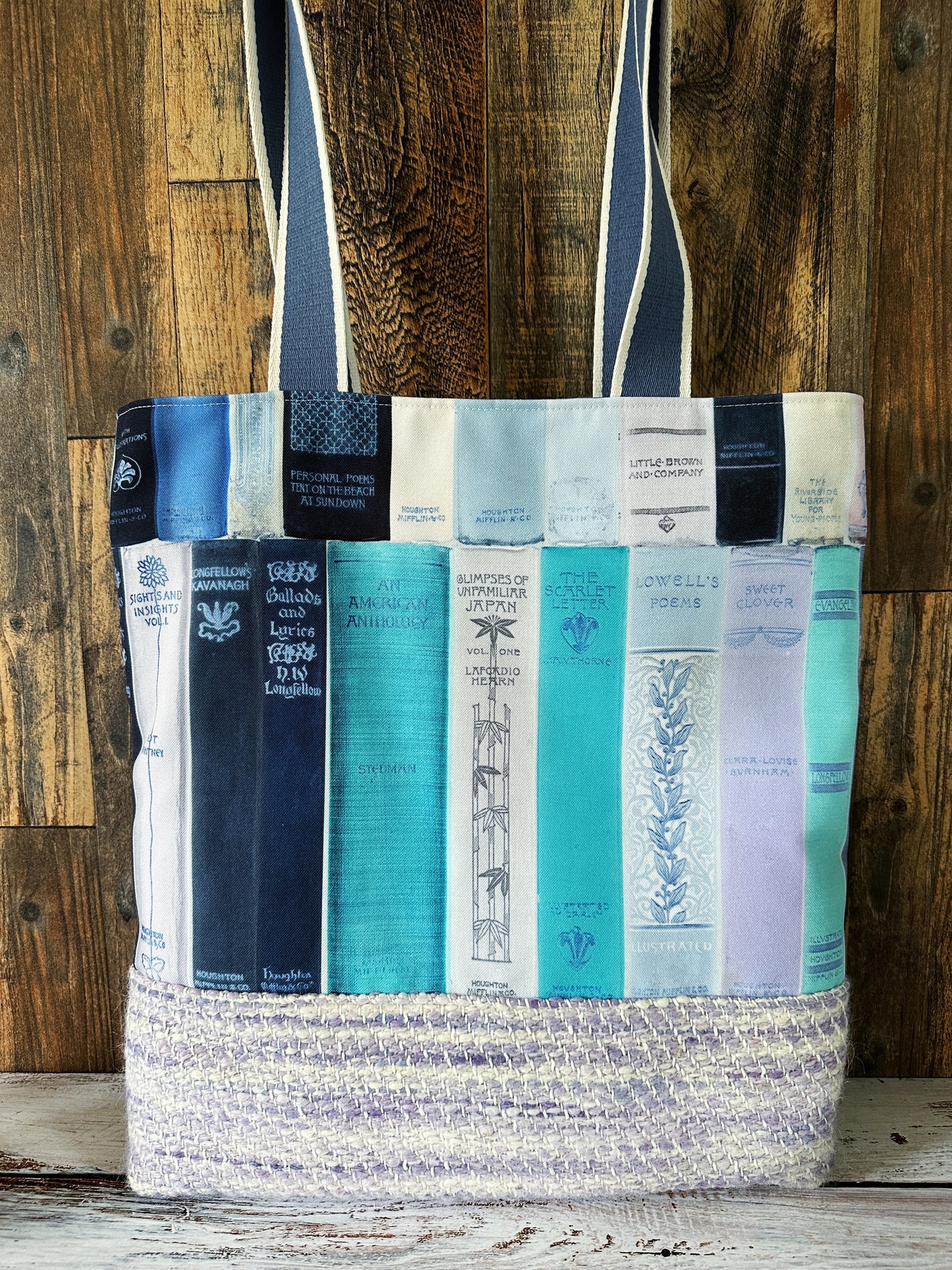 Vintage Bookshelf with Handwoven Alpaca Extra Large Tote