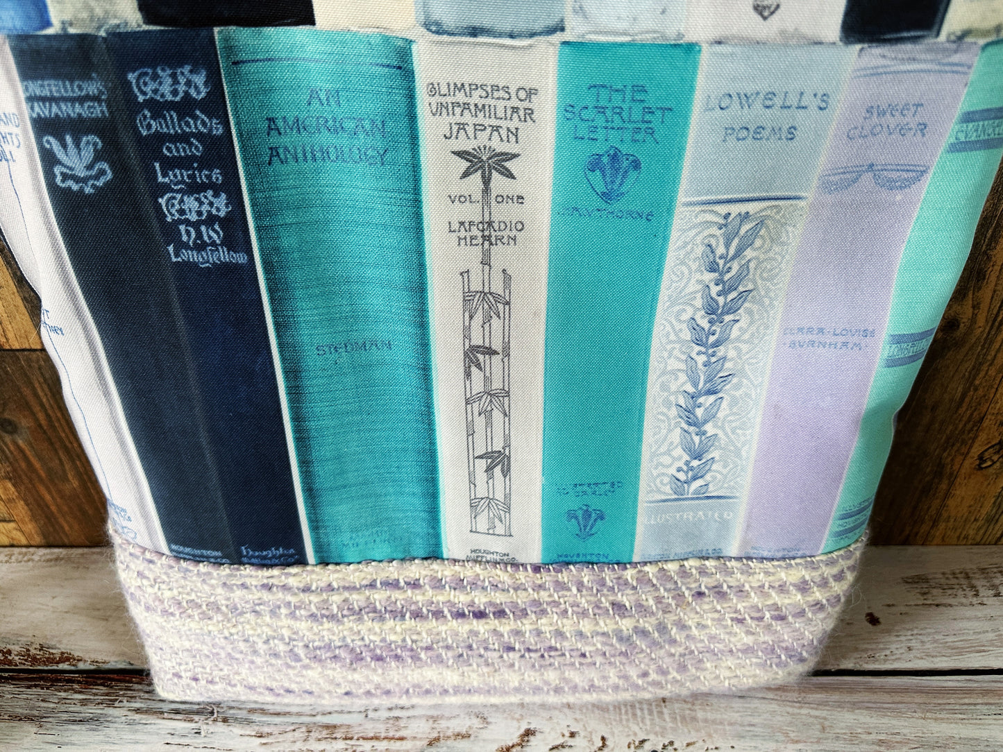 Vintage Bookshelf with Handwoven Alpaca Extra Large Tote