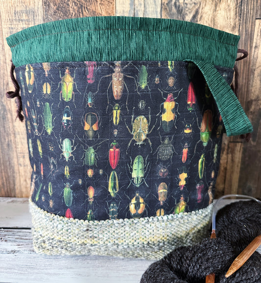 Rainbow of Scarabs with Handwoven Wool Medium Project Bag