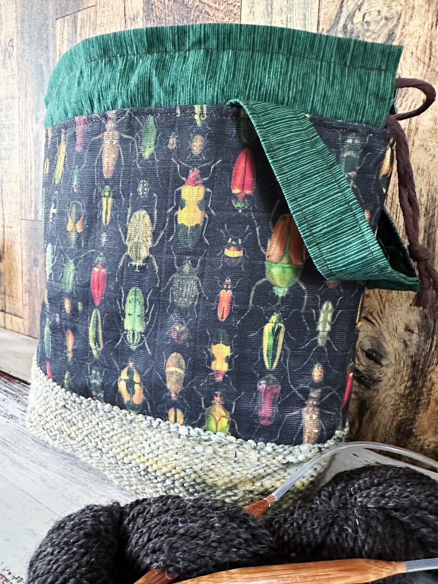 Rainbow of Scarabs with Handwoven Wool Medium Project Bag