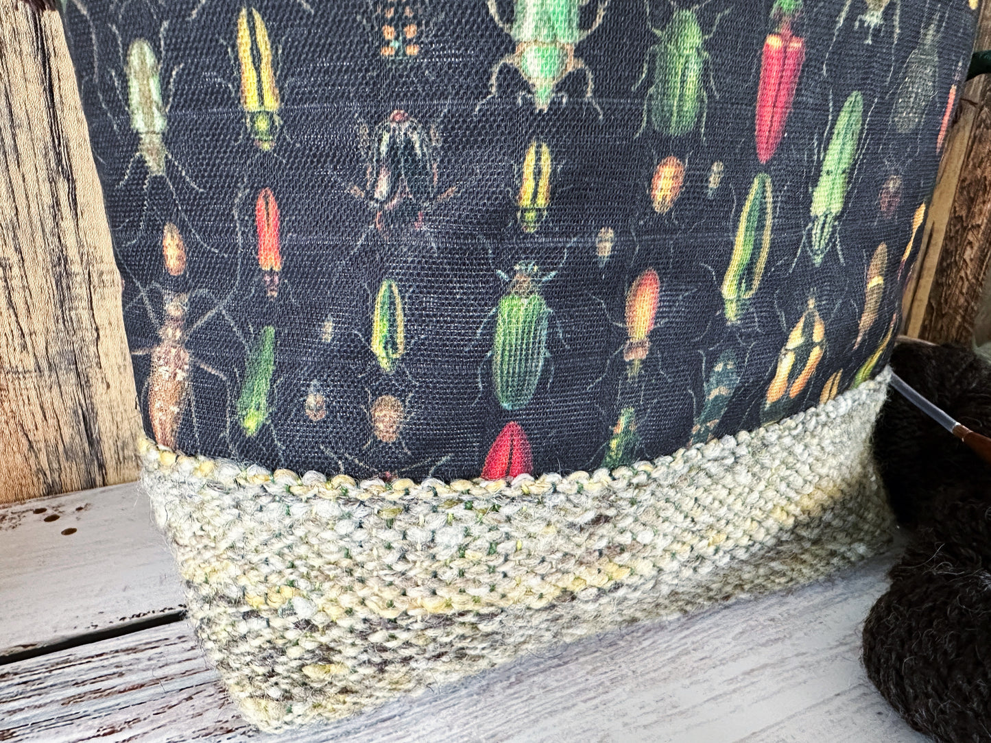 Rainbow of Scarabs with Handwoven Wool Medium Project Bag