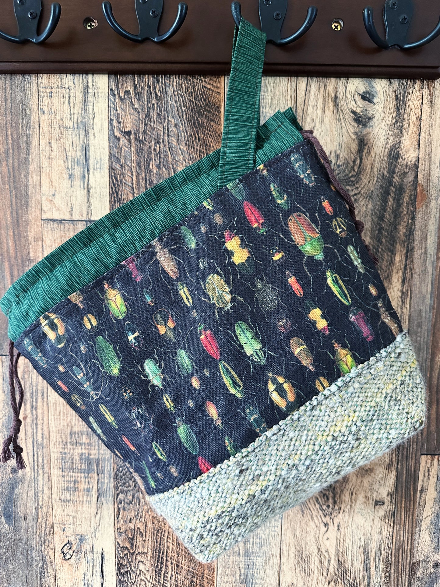 Rainbow of Scarabs with Handwoven Wool Medium Project Bag