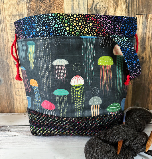 Rainbow Jellyfish with Handwoven Wool Medium Project Bag