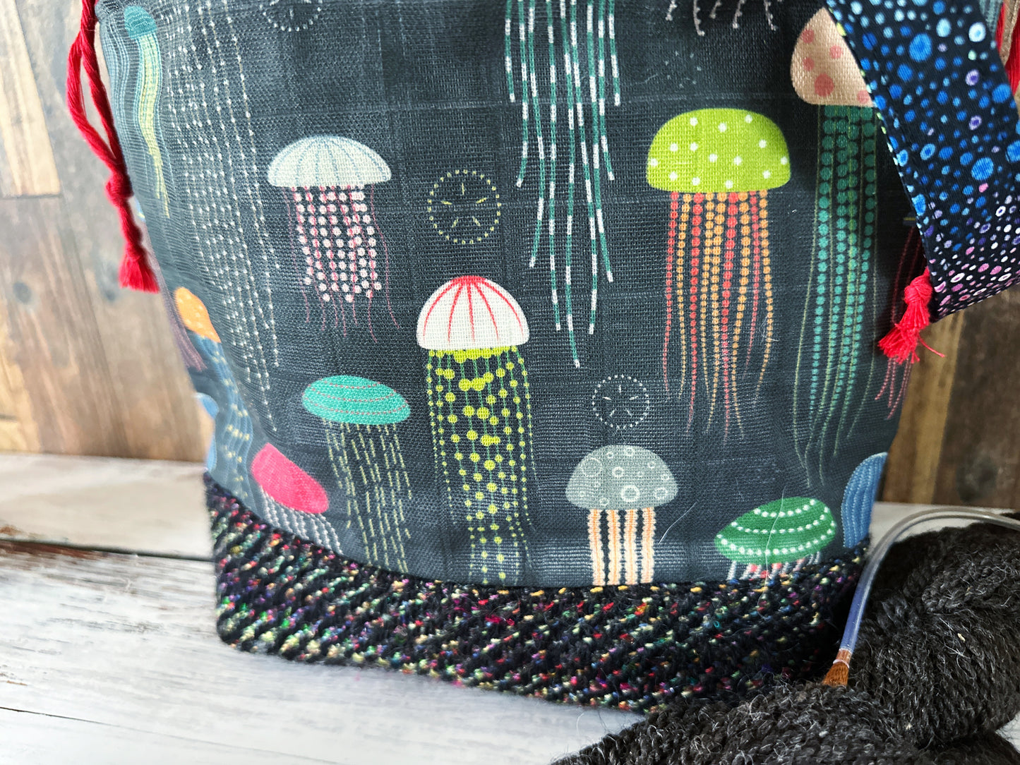 Rainbow Jellyfish with Handwoven Wool Medium Project Bag