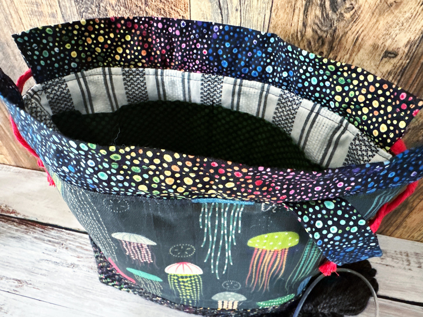 Rainbow Jellyfish with Handwoven Wool Medium Project Bag