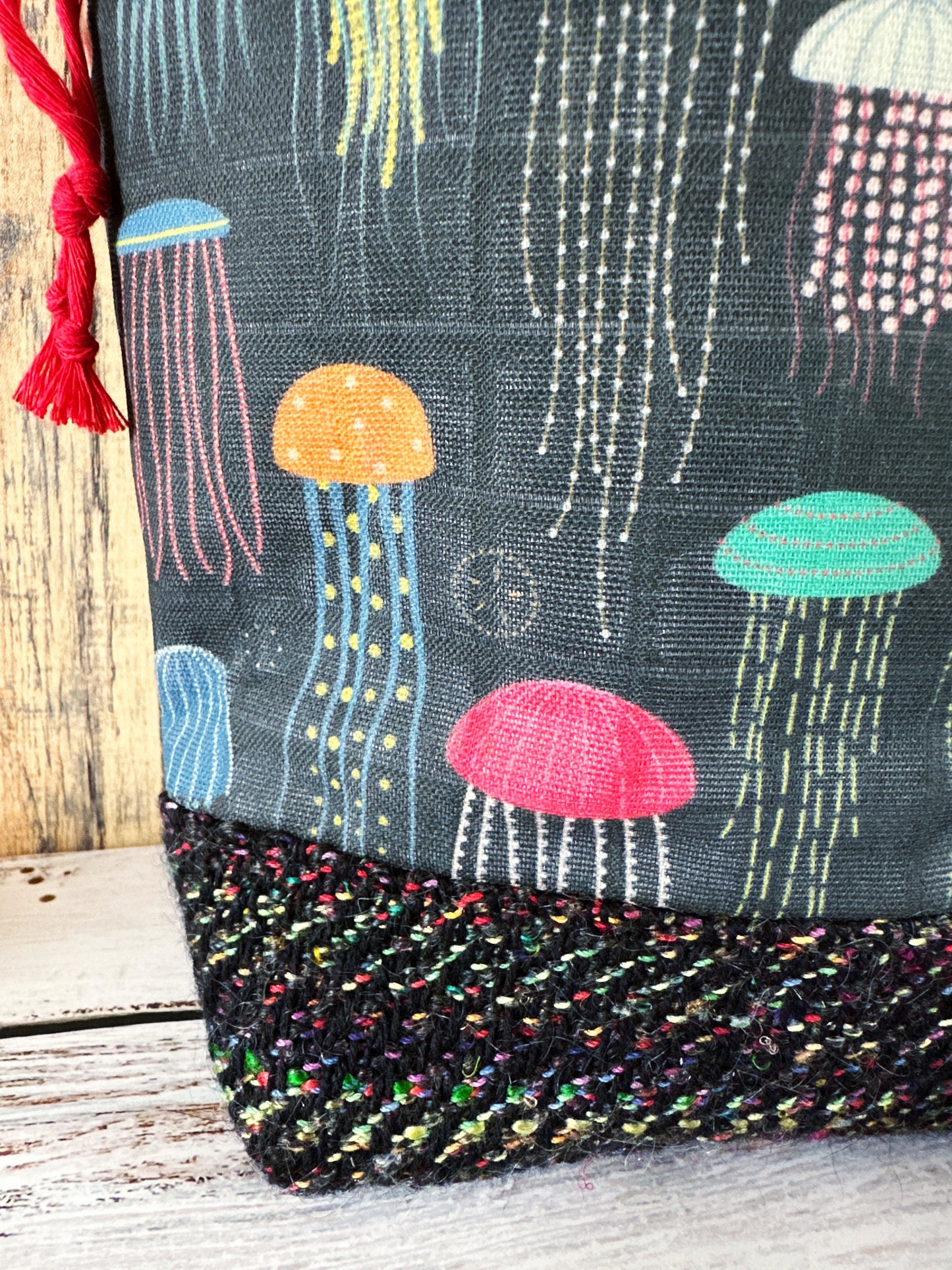 Rainbow Jellyfish with Handwoven Wool Medium Project Bag