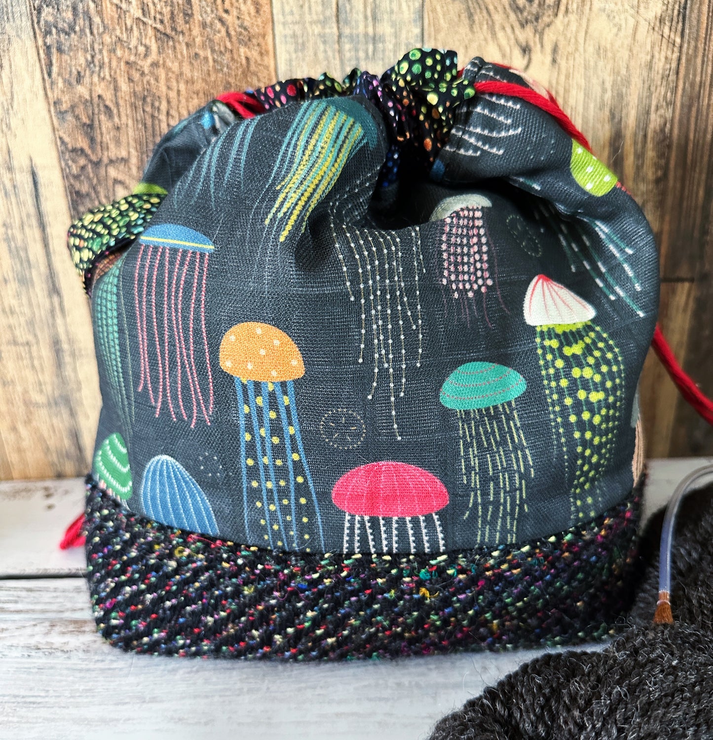 Rainbow Jellyfish with Handwoven Wool Medium Project Bag