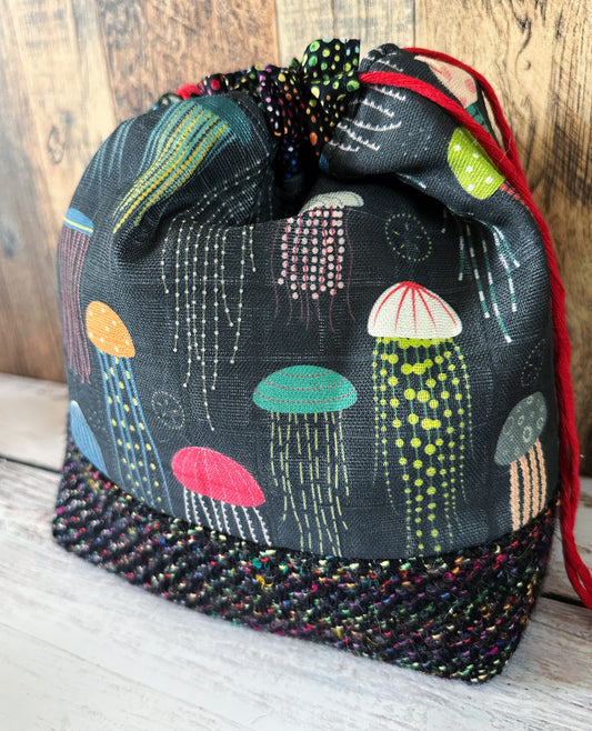 Rainbow Jellyfish with Handwoven Wool Medium Project Bag