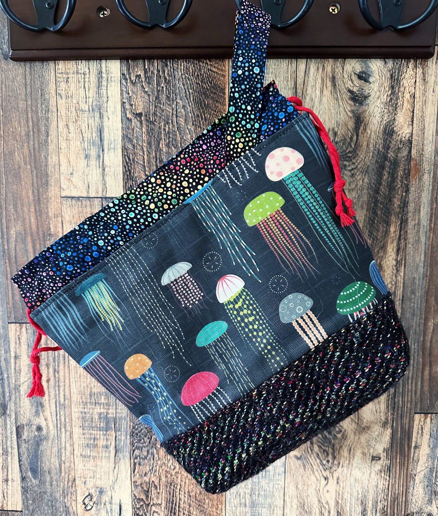 Rainbow Jellyfish with Handwoven Wool Medium Project Bag