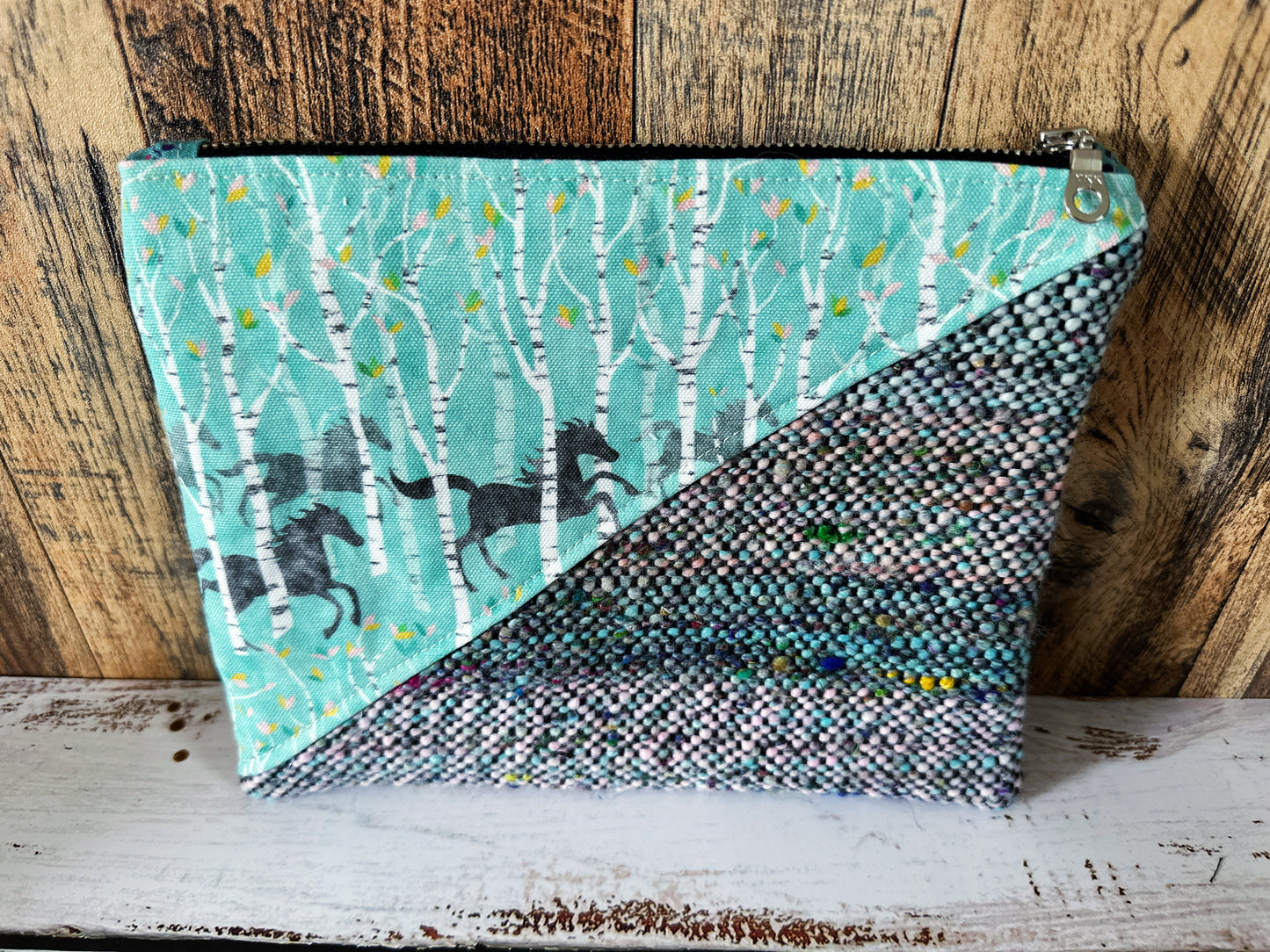 Wild Horses with Handwoven Wool Grab and Go Zipper Bag