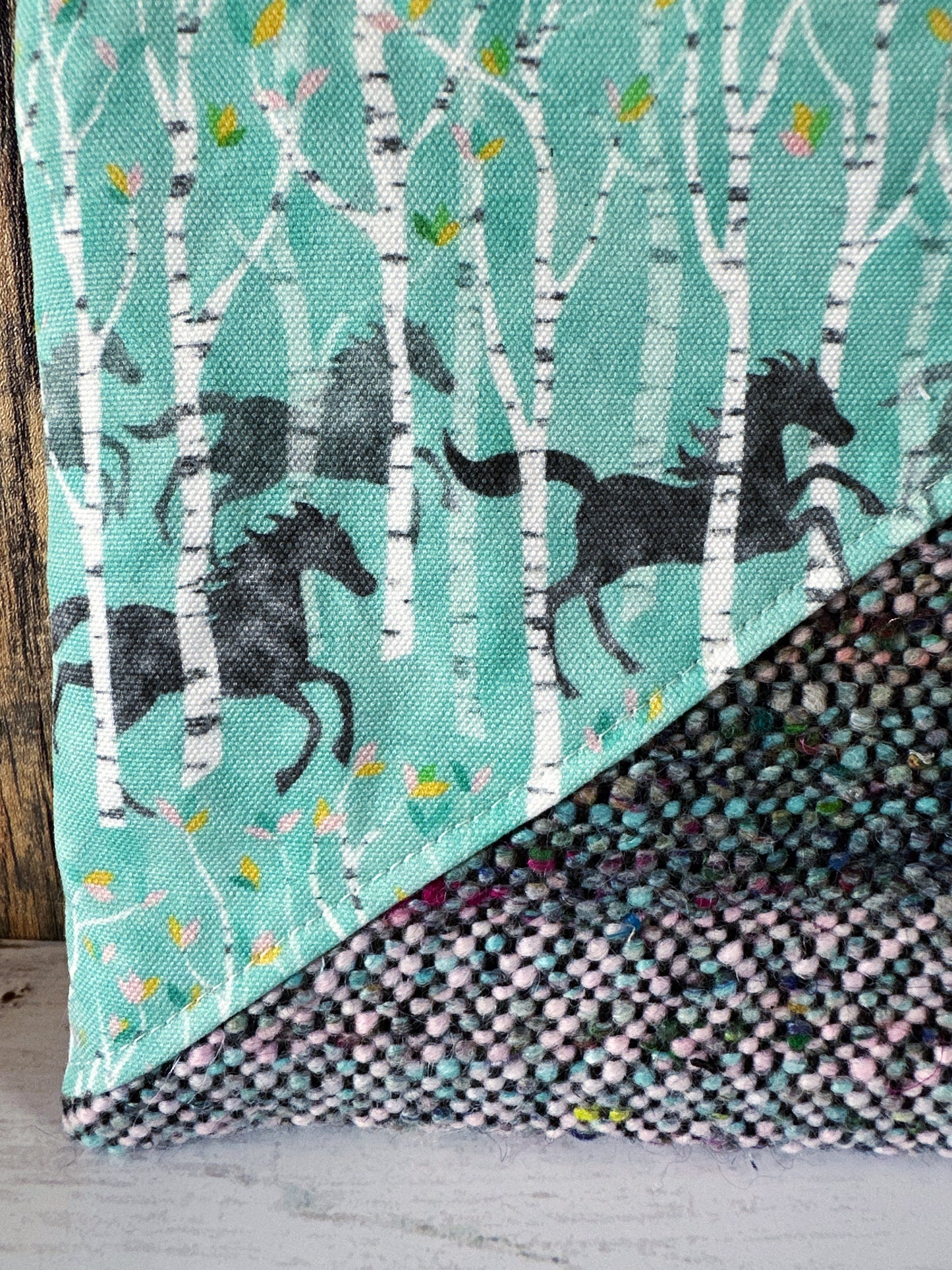 Wild Horses with Handwoven Wool Grab and Go Zipper Bag