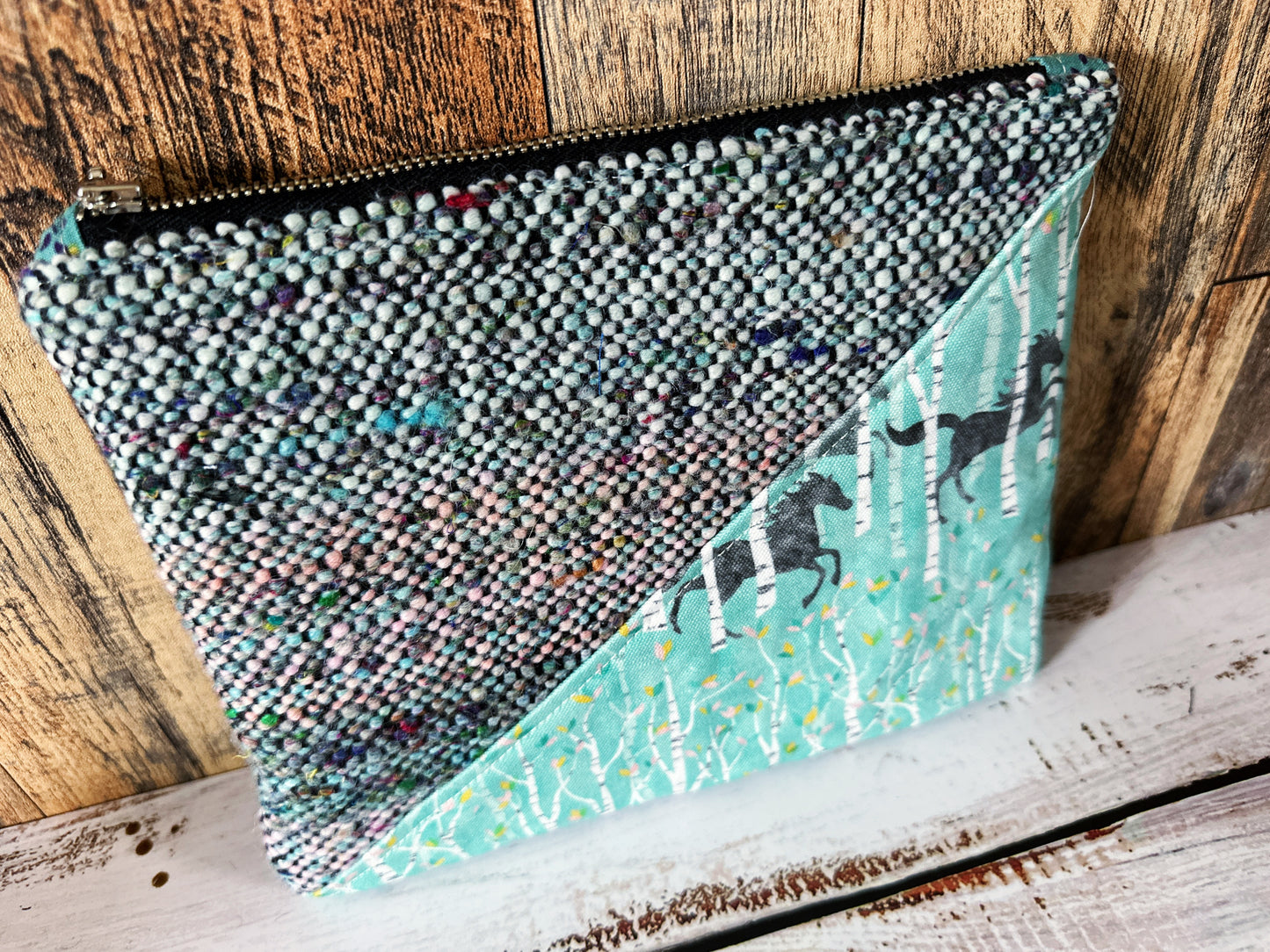 Wild Horses with Handwoven Wool Grab and Go Zipper Bag