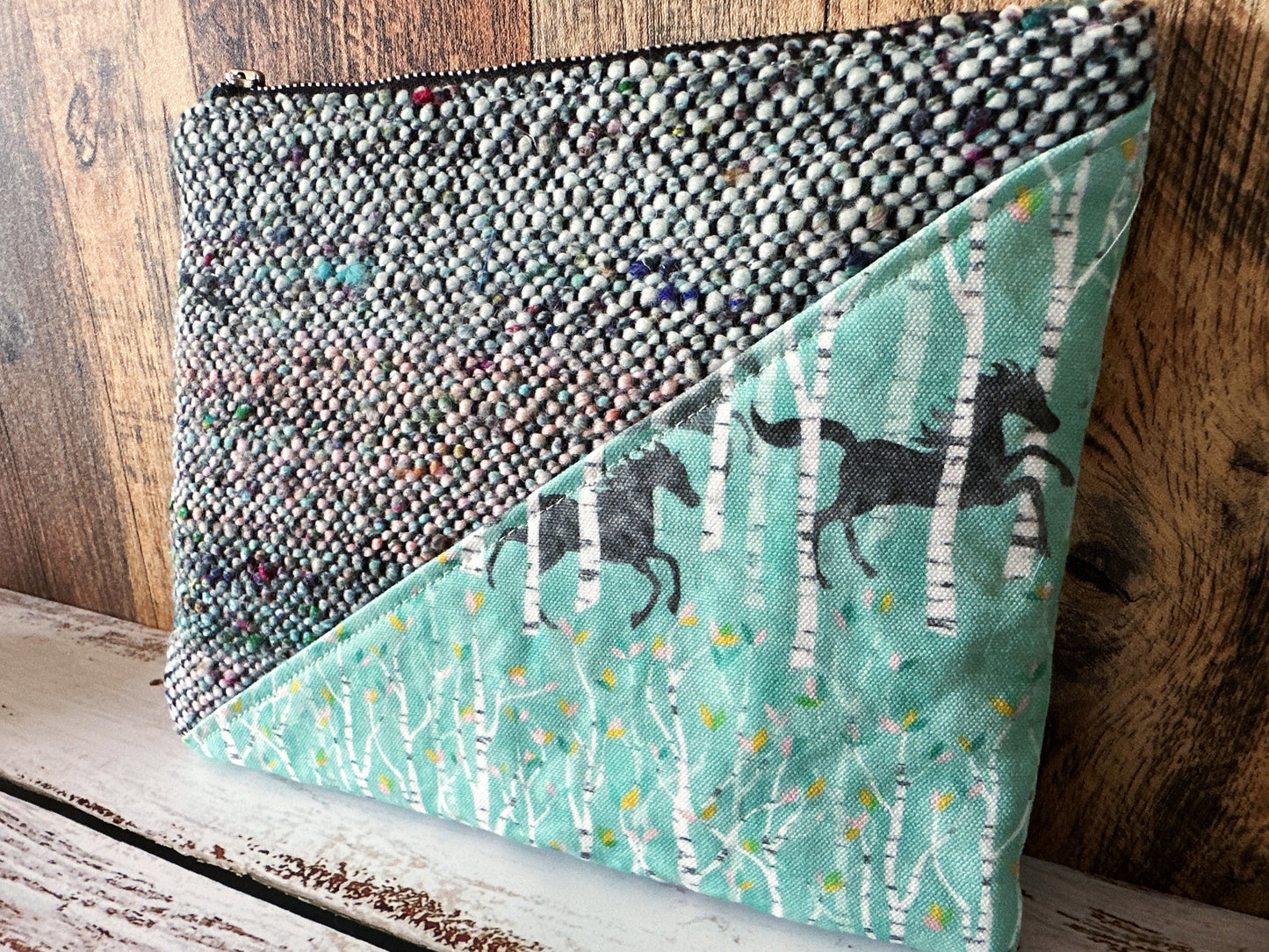 Wild Horses with Handwoven Wool Grab and Go Zipper Bag