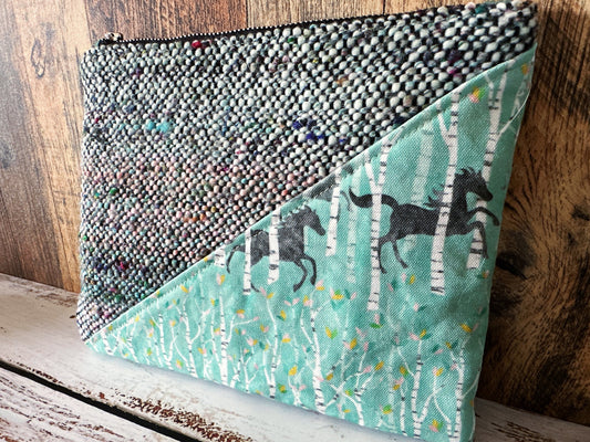 Wild Horses with Handwoven Wool Grab and Go Zipper Bag