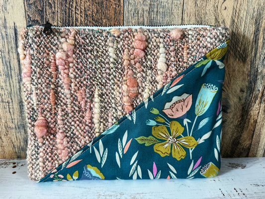 Floral with Handwoven Wool Grab and Go Zipper Bag