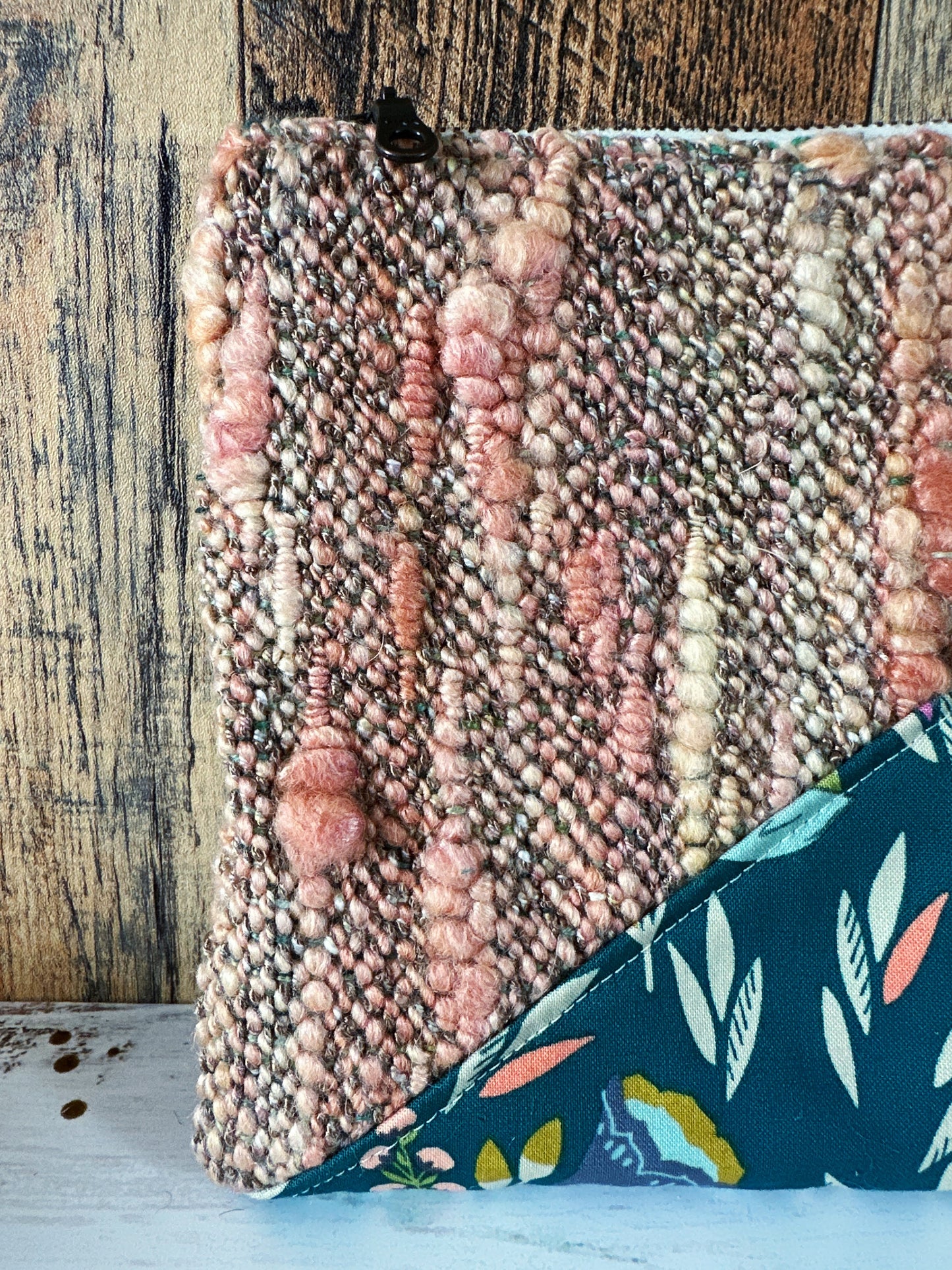 Floral with Handwoven Wool Grab and Go Zipper Bag