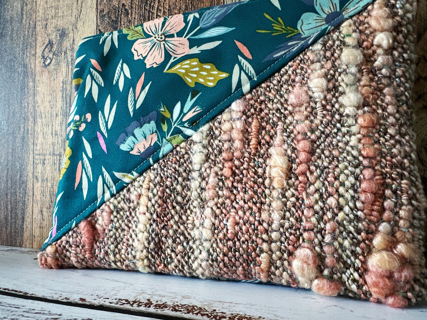 Floral with Handwoven Wool Grab and Go Zipper Bag