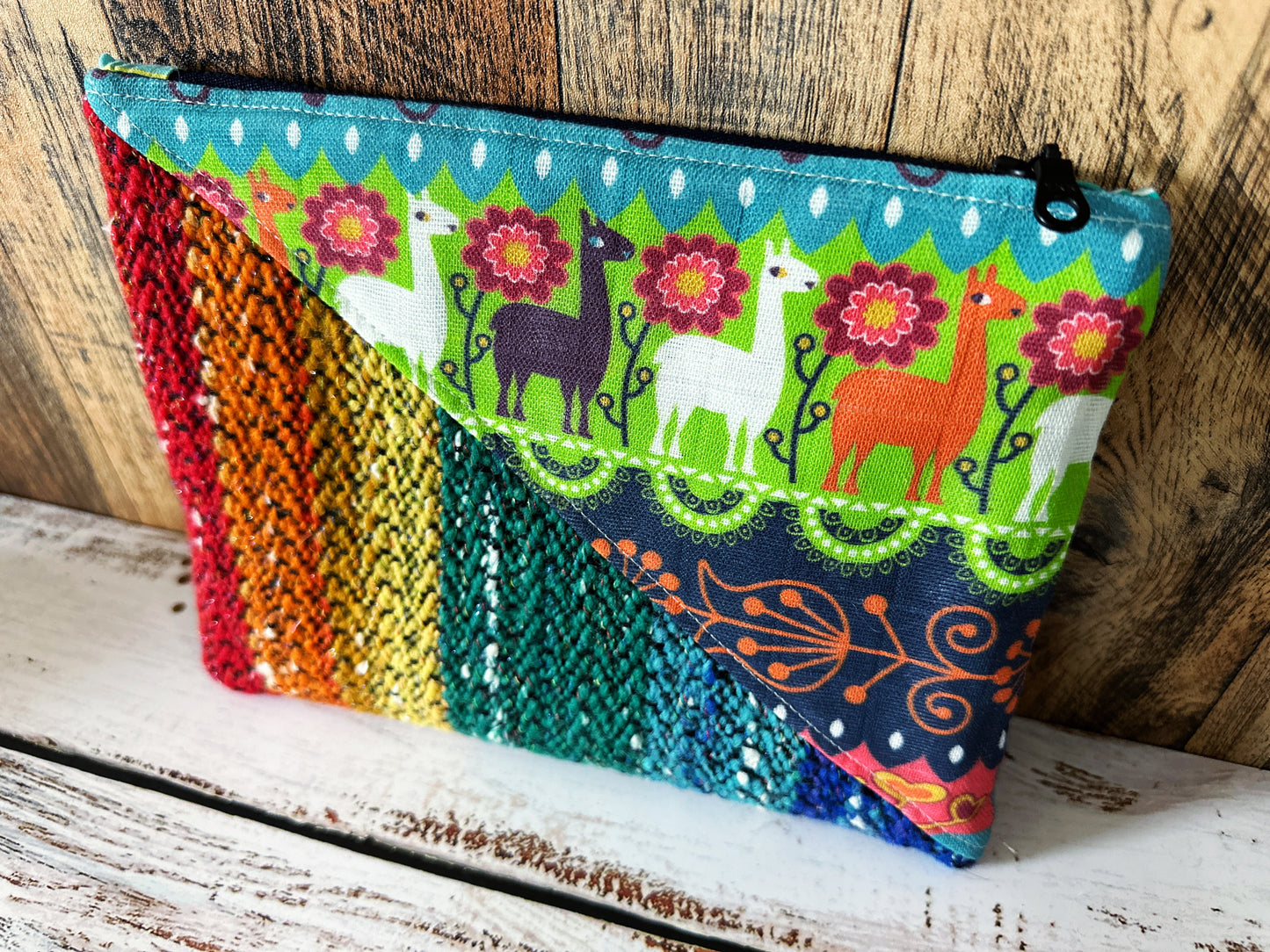 Llama Parade with Handwoven Wool Grab and Go Zipper Bag