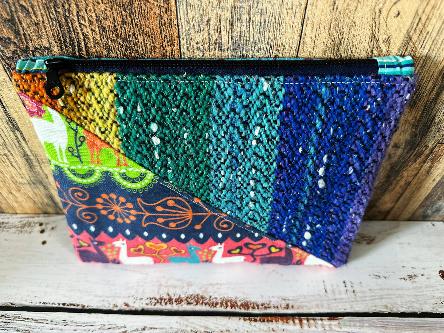 Llama Parade with Handwoven Wool Grab and Go Zipper Bag