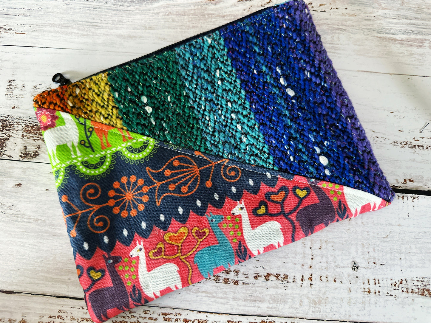 Llama Parade with Handwoven Wool Grab and Go Zipper Bag