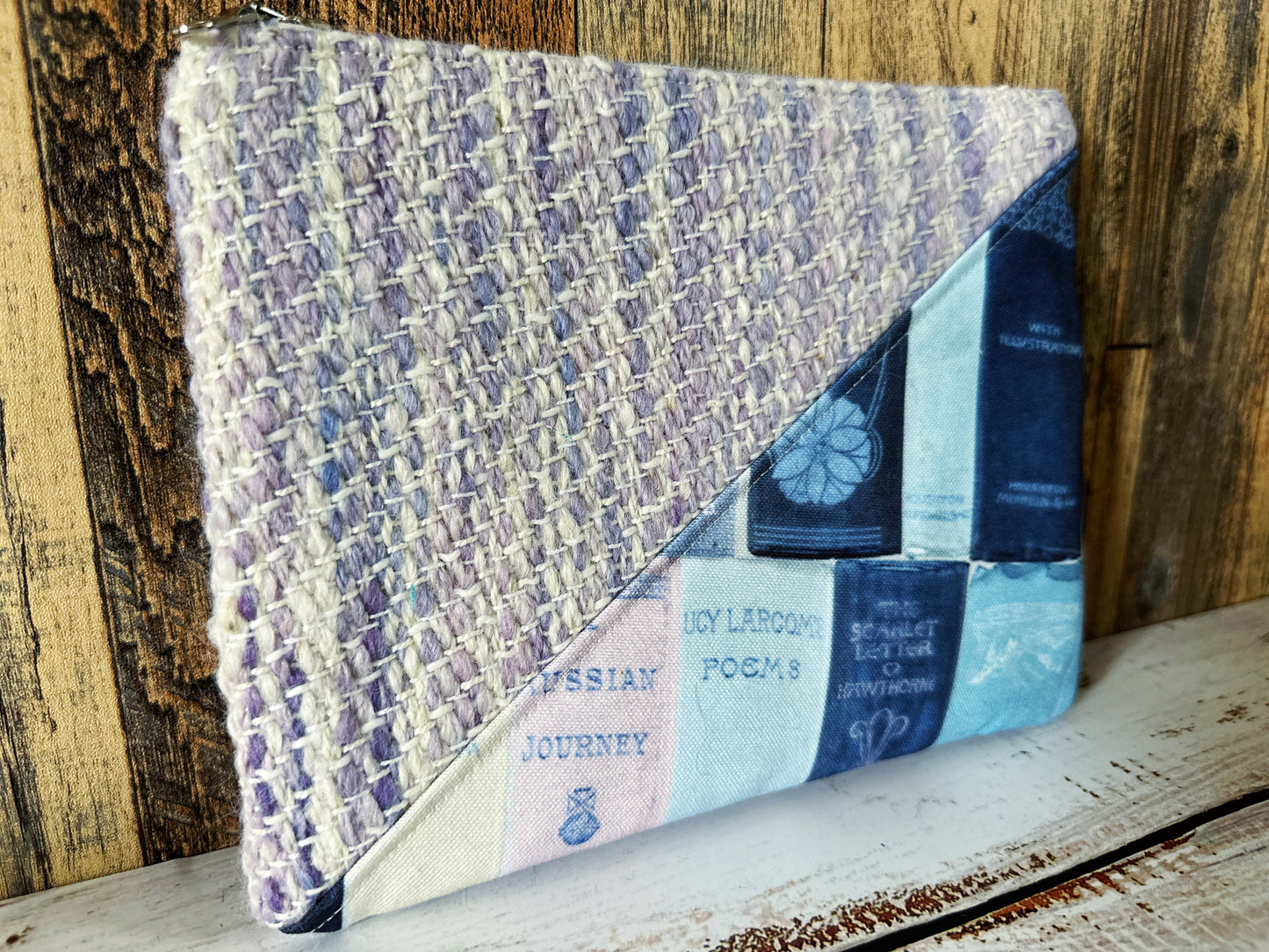 Vintage Bookshelf with Handwoven Wool Grab and Go Zipper Bag