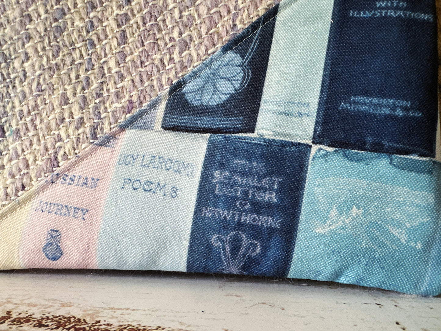 Vintage Bookshelf with Handwoven Wool Grab and Go Zipper Bag