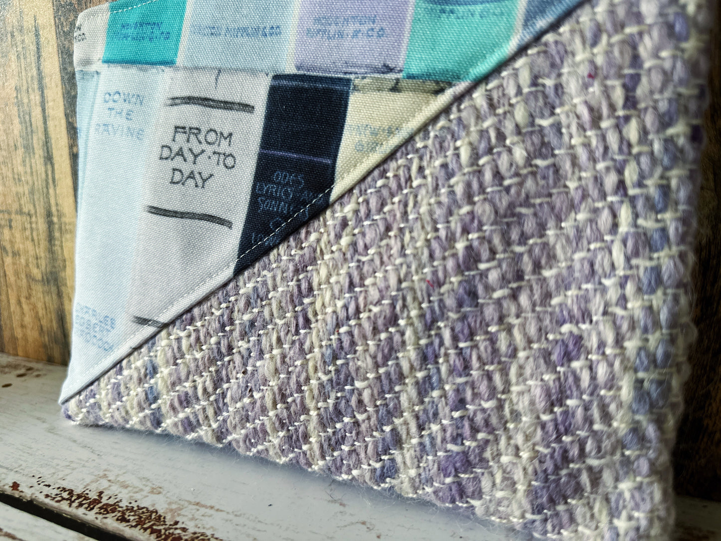 Vintage Bookshelf with Handwoven Wool Grab and Go Zipper Bag