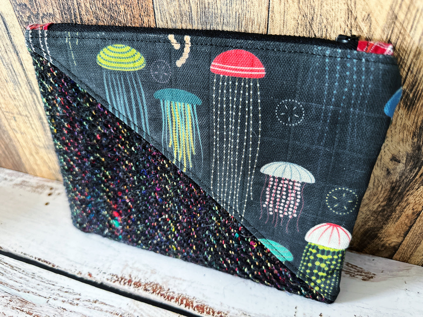 Rainbow Jellyfish with Handwoven Wool Grab and Go Zipper Bag