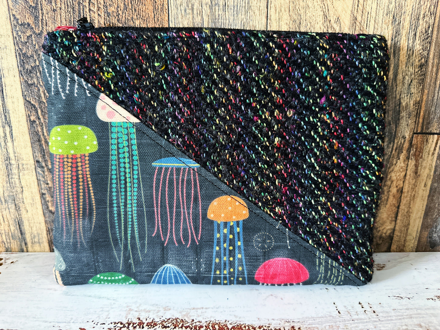 Rainbow Jellyfish with Handwoven Wool Grab and Go Zipper Bag