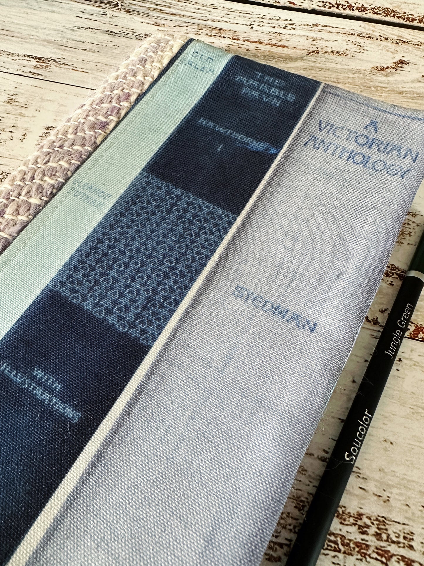 Vintage Bookshelf with Handwoven Wool Adjustable A5 Journal Cover