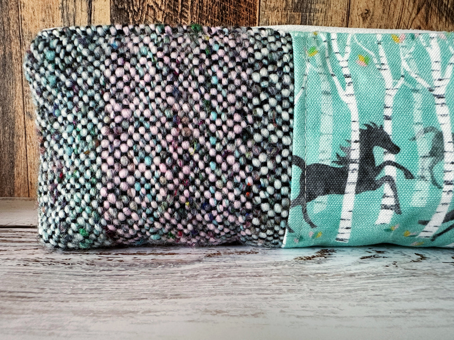Wild Horses with Handwoven Wool Long and Lean Zipper Bag