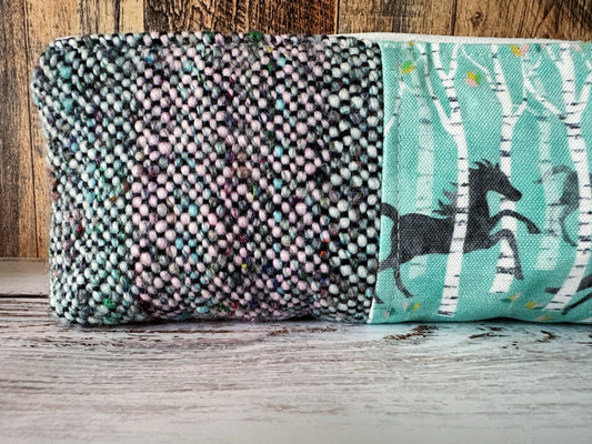 Wild Horses with Handwoven Wool Long and Lean Zipper Bag
