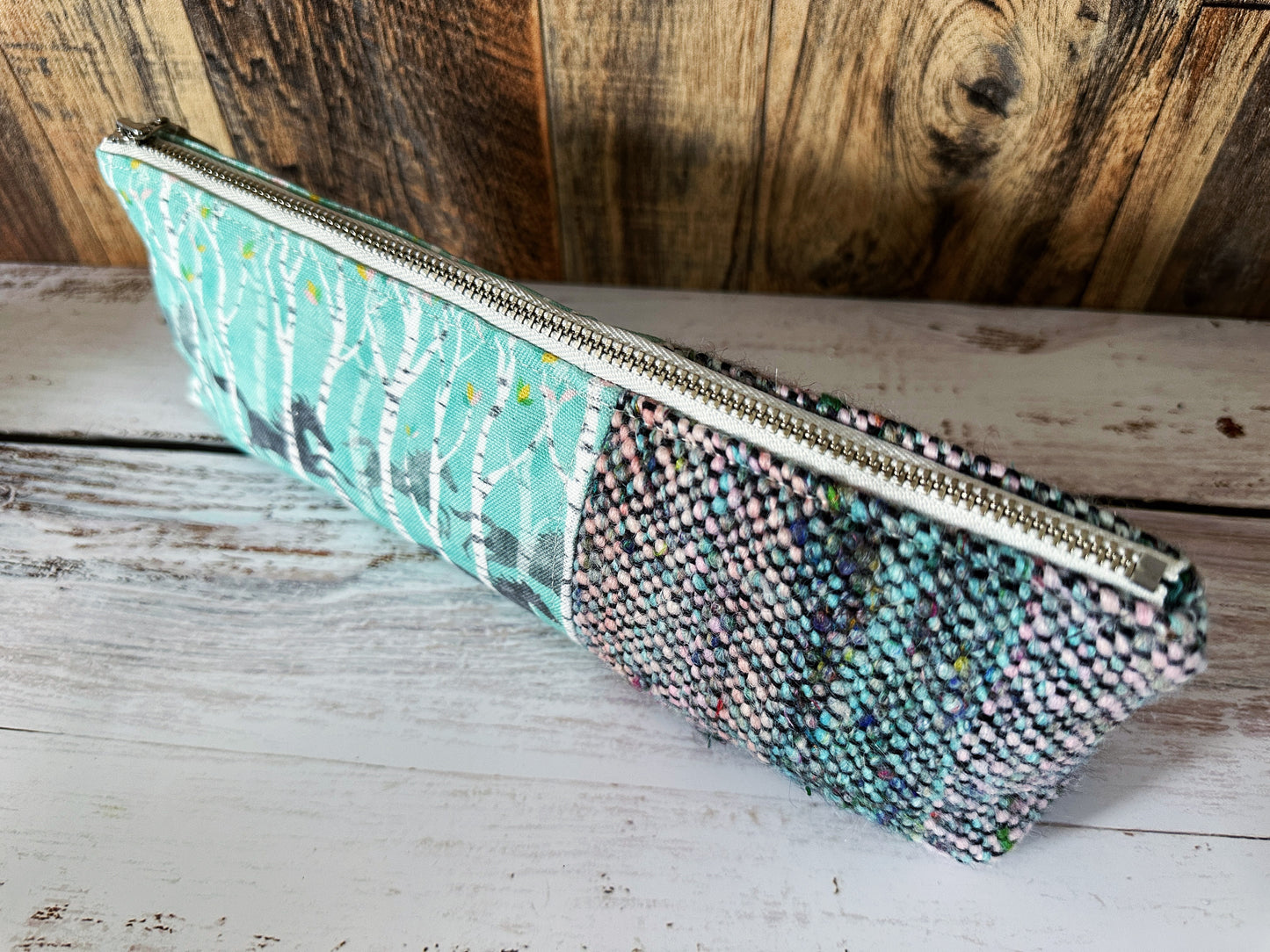 Wild Horses with Handwoven Wool Long and Lean Zipper Bag