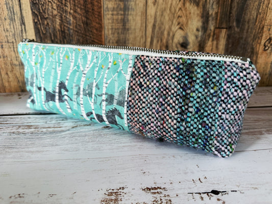Wild Horses with Handwoven Wool Long and Lean Zipper Bag