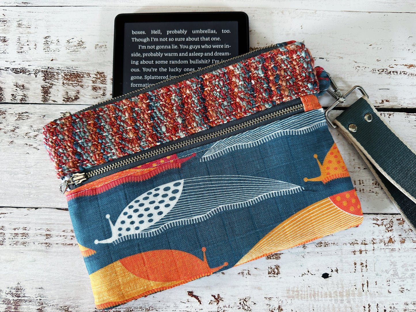 Slug Parade & Handwoven Wool Double Zipper Clutch, Perfect for E Readers