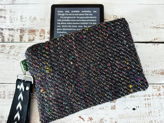 Rainbow Jellyfish & Handwoven Wool Double Zipper Clutch, Perfect for E Readers