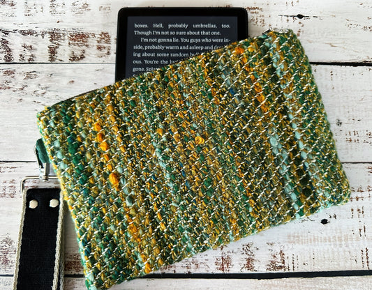 Rainbow of Scarabs & Handwoven Wool Double Zipper Clutch, Perfect for E Readers
