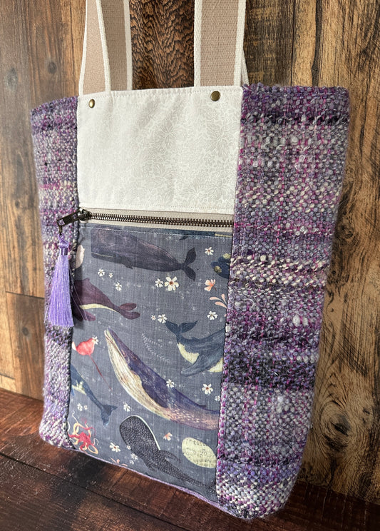 Dolphins and Whales Double Pocket Large Tote Bag