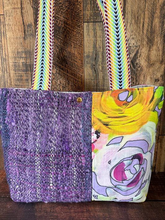 Vibrant Garden Floral and Handwoven Wool Med Tote