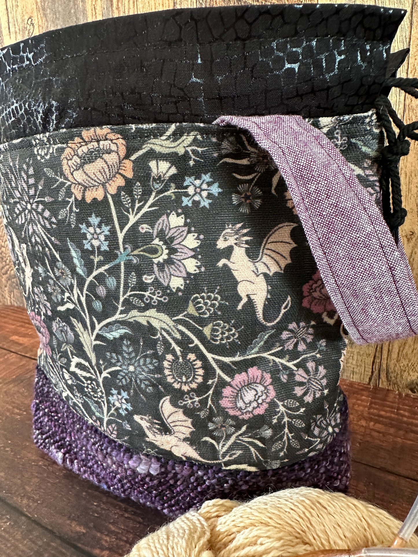 Pollinator Dragons and Handwoven Wool Medium Project Bag